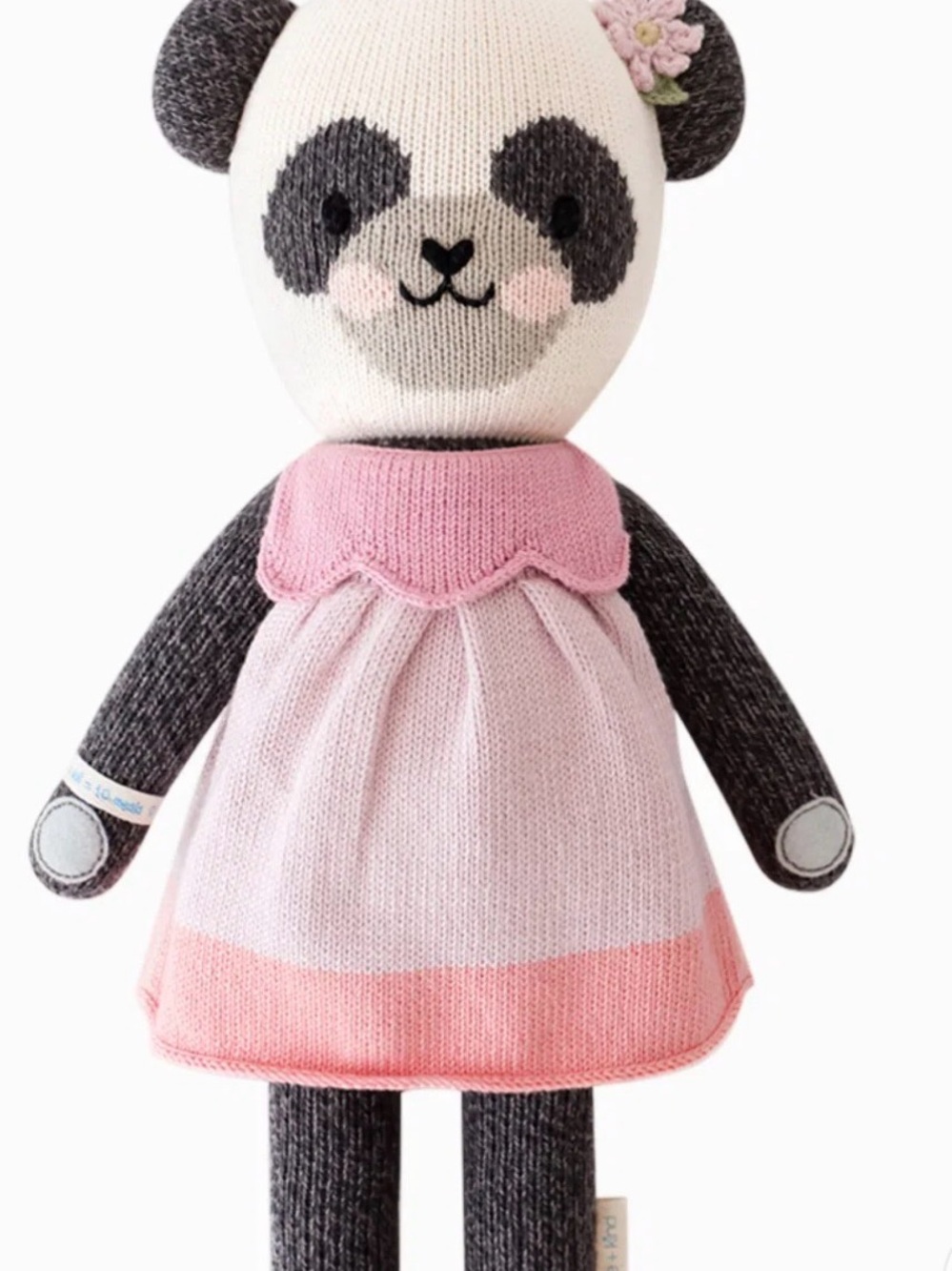 Knit Polly the Panda Plush Doll in Pink Dress - Soft Stuffed Animal